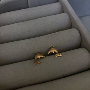 14K Gold Dolphin Stud Earrings